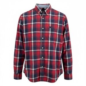 American Eagle Shirt Boys Size XL Red Blue Plaid‎ Classic Fit Long Sleeve